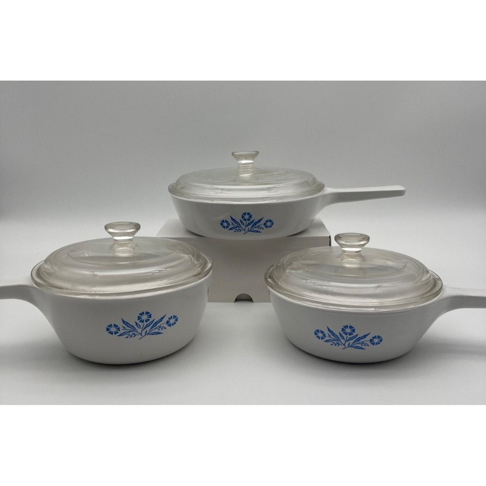 Vintage Corning Ware Blue Cornflower Saucepans Set of 3 P-81-B, P-82-B, P-83-B